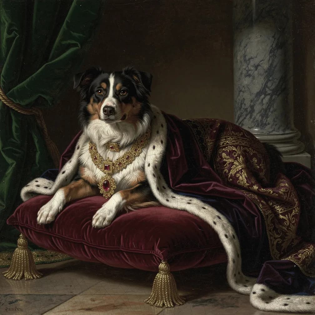 Australische Herder portret in Renaissance stijl - intelligente herdershond met expressieve ogen en edele houding