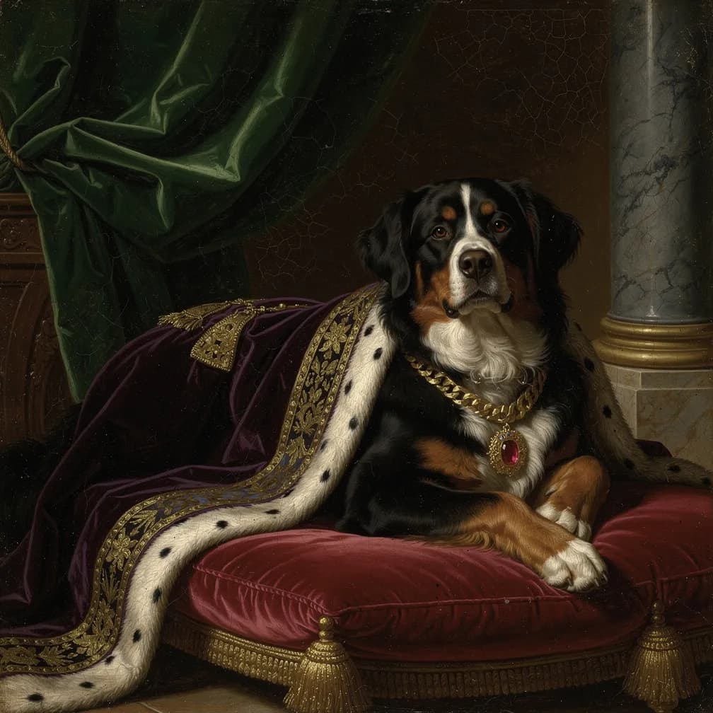 Berner Sennenhond portret in Renaissance stijl - nobele grote hond met driekleurige vacht