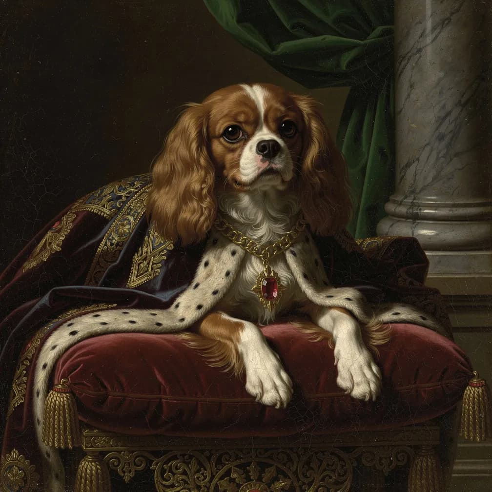 Elegante Cavalier King Charles Spaniel met zijdeachtige vacht en expressieve ogen, perfect voor Renaissance portret