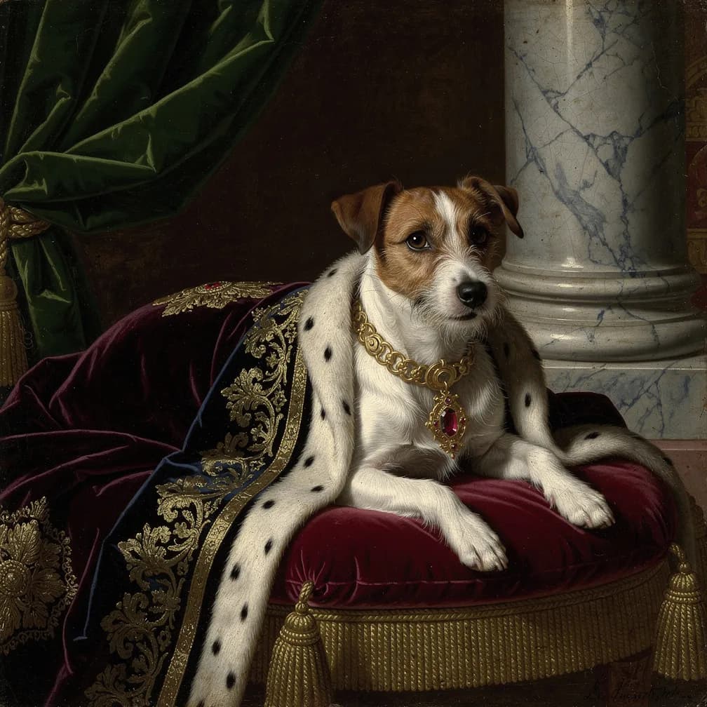 Jack Russell Terrier portret in Renaissance stijl met klassieke Vlaamse meester schildertechniek