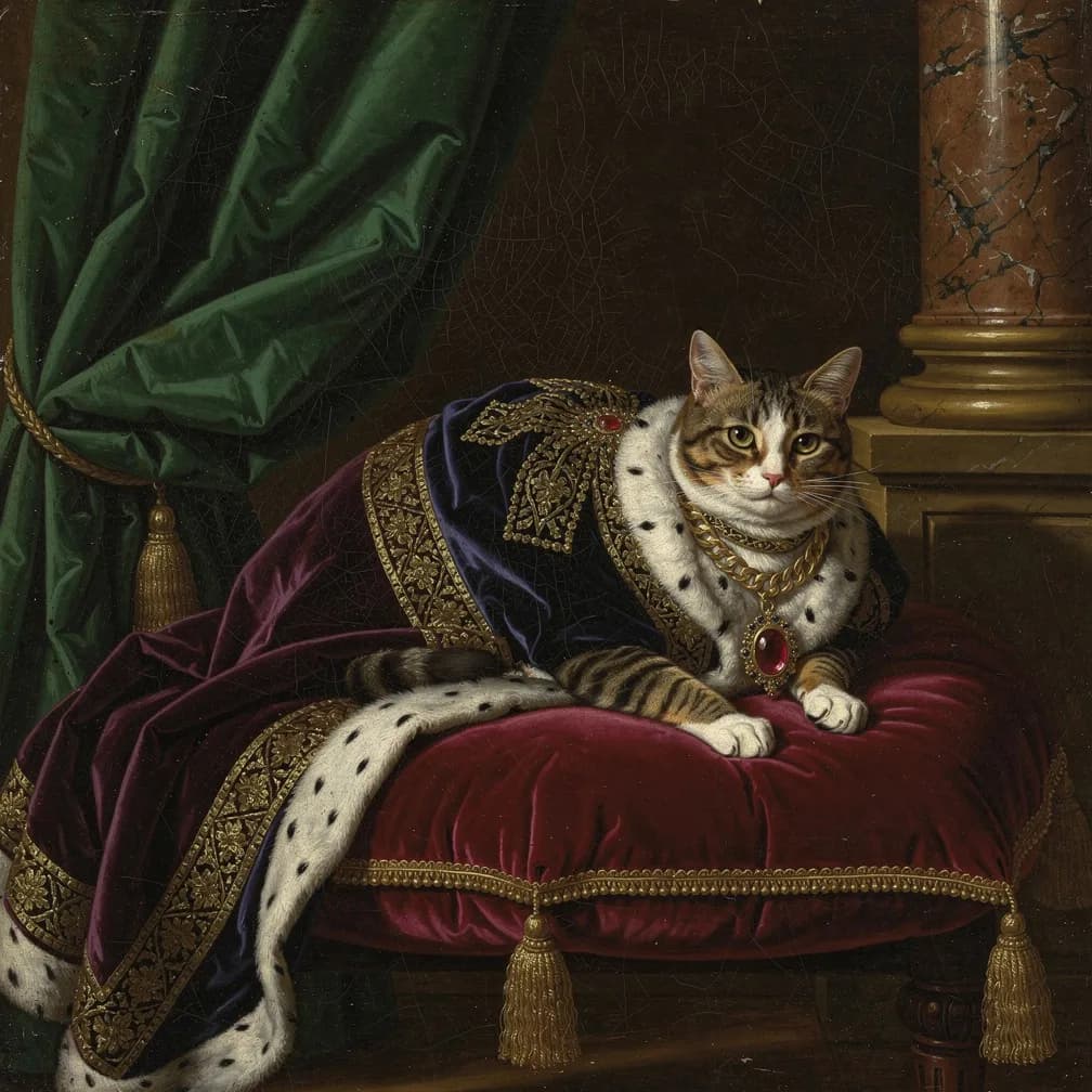 Elegante huiskat portret in Renaissance stijl, klassieke schilderij uitstraling met rijke kleuren en majestueuze pose